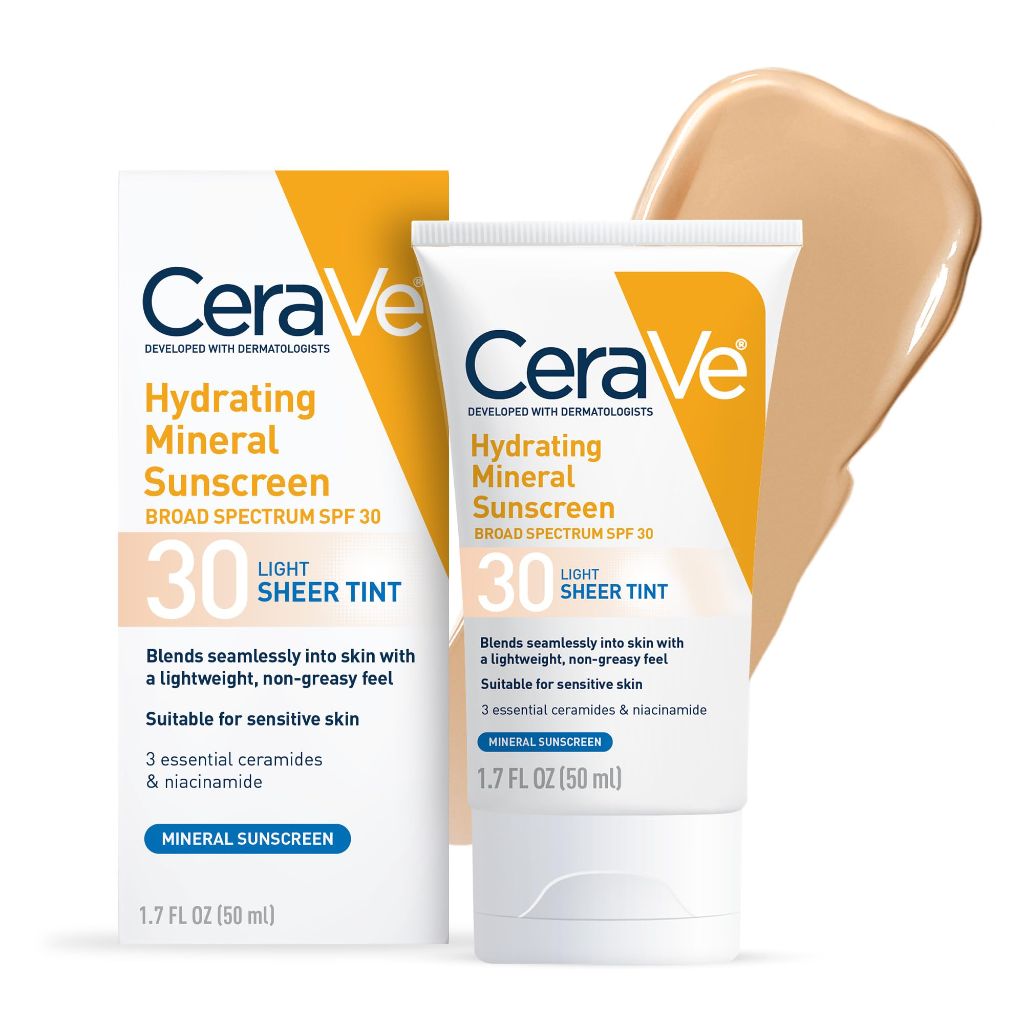 CeraVe Hydrating Mineral Sunscreen SPF 30 with Sheer Tint, Light, 1.7 Oz