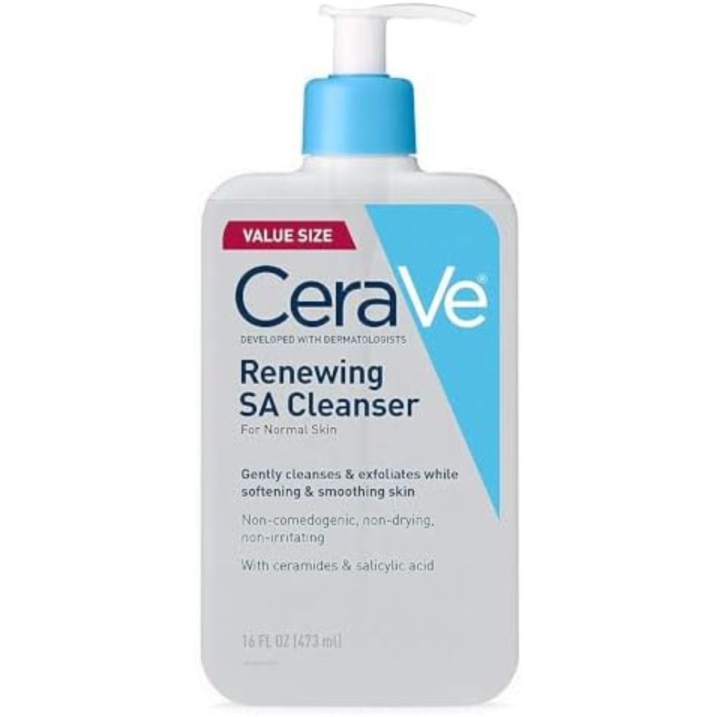 CeraVe Renewing Salicylic Acid Cleanser, Formulated With Hyaluronic Acid, Niacinamide, & Ceramides, Gentle BHA Exfoliating Face Wash Smooths & Softens Skin, Non Comedogenic & Fragrance Free, 16 Ounce