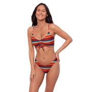 SZ XL, Sports Illustrated Women's Shirred Tie Midkini Top, Groovy Stripe