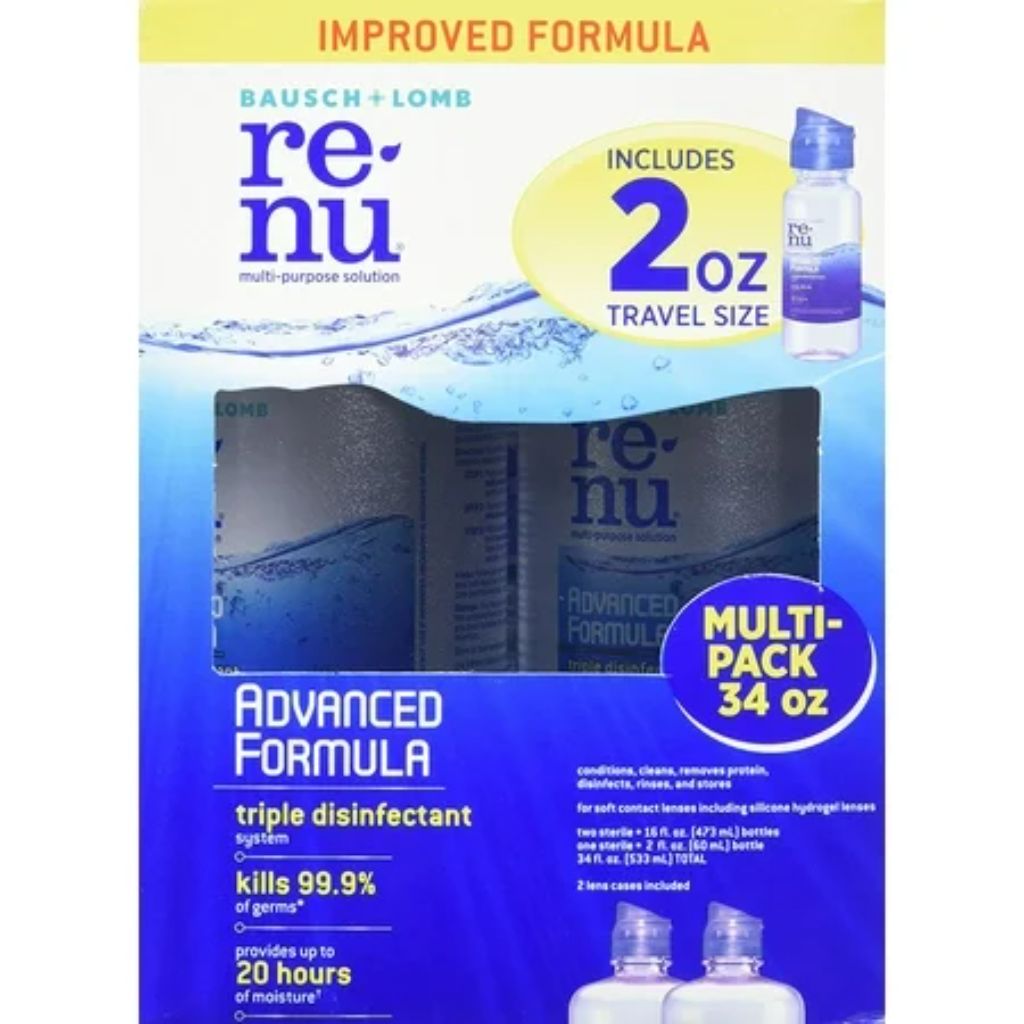 Soft Contact Lens Disinfecting Solution, Two 16 and One 2 FL OZ  Bottles, 2 Lens Cases (DAMAGED BOX)