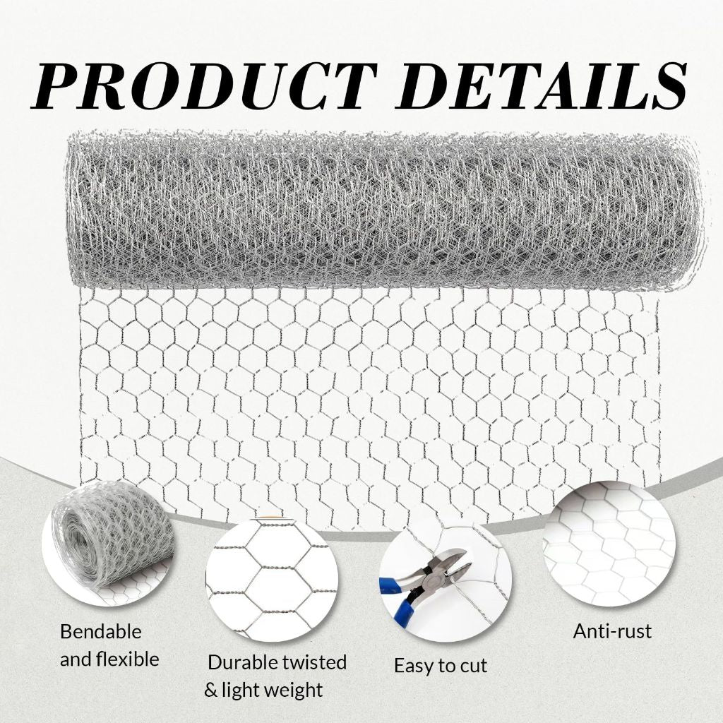 Chicken Wire Mesh, 15.75IN x 49.17FT Hexagonal Galvanized Steel Chicken Wire Fence, Metal Poultry Wire Netting for Chicken Coop Rabbit Dogs Barrier