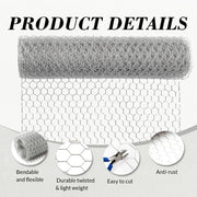 Chicken Wire Mesh, 15.75IN x 49.17FT Hexagonal Galvanized Steel Chicken Wire Fence, Metal Poultry Wire Netting for Chicken Coop Rabbit Dogs Barrier