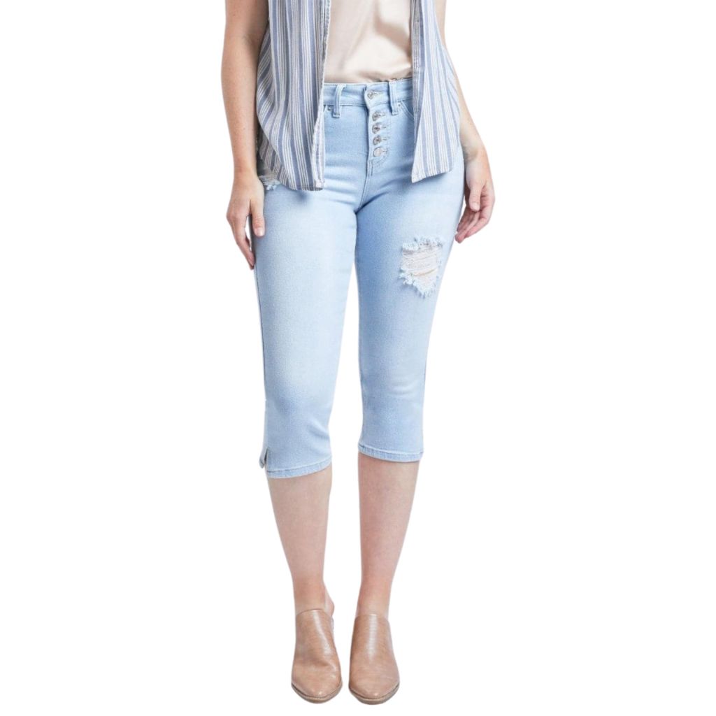 Royalty for Me Women's Vintage High Rise Capri Jeans, Q Celeste Blue Rips, 8