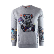 SCREENSHOT Men's Urban Premium Fleece Graffiti Sleeve Skeleton Bear Crew Neck Sweatshirt