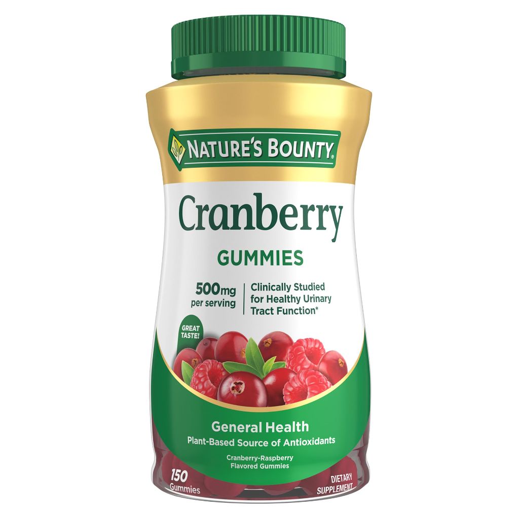 Nature's Bounty Cranberry Gummies, Urinary Tract Support, 500 mg, Cran-Raspberry Flavor, 150 Ct