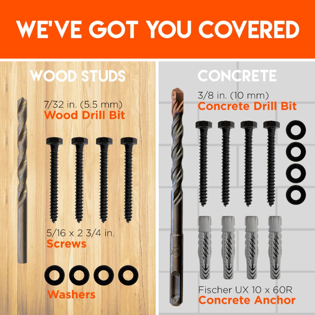 Lag Bolt Kit for Mounting A TV Into Wood Or Concrete