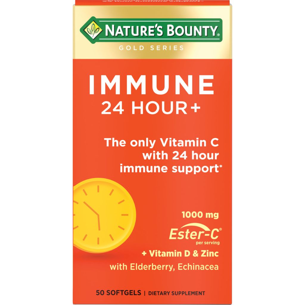 Nature's Bounty Immune 24 Hour +,  Ester-C, 1000 mg Vitamin C, D & Zinc, 50 Count