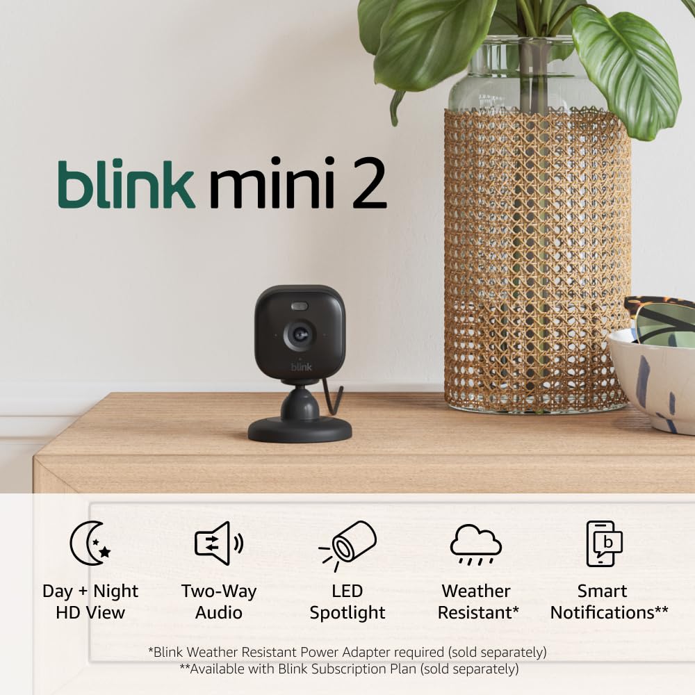 Blink Mini 2 Indoor/Outdoor Plug-in Smart Security Camera, 1080p HD (Black)