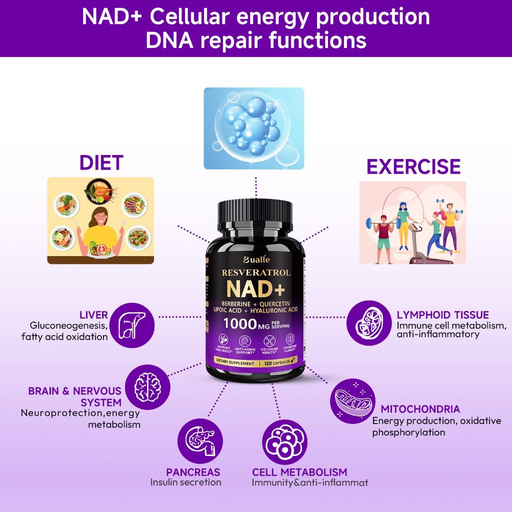 Bualle NAD Supplement, 1000mg -120 Capsules