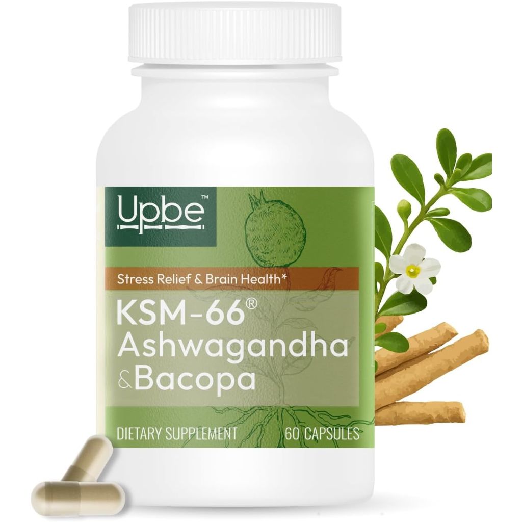Upbe Ashwagandha Supplements KSM-66 with Bacopa & Milk Thistle - 60 Capsules