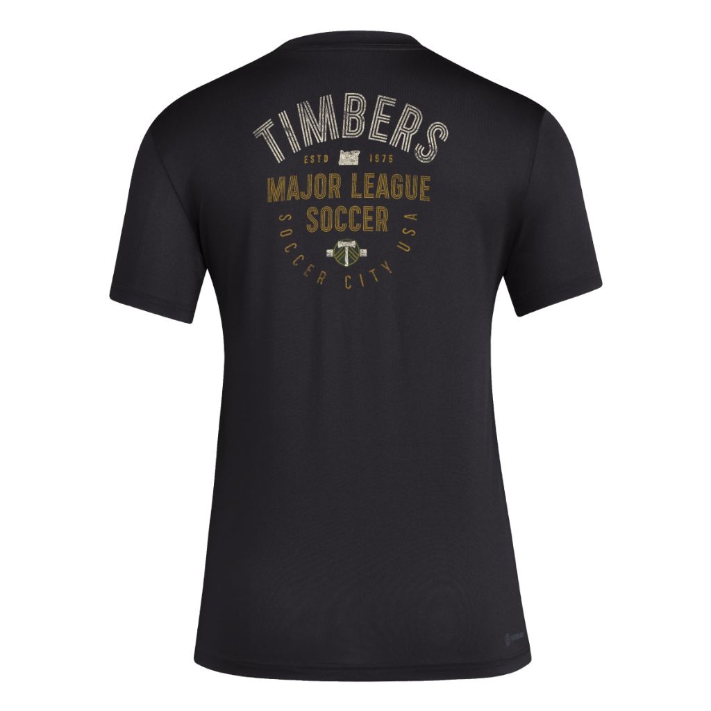 Adidas Women's Portland Timbers Local Stoic Short Sleeve Pre-game T-shirt, Black, Small Tall