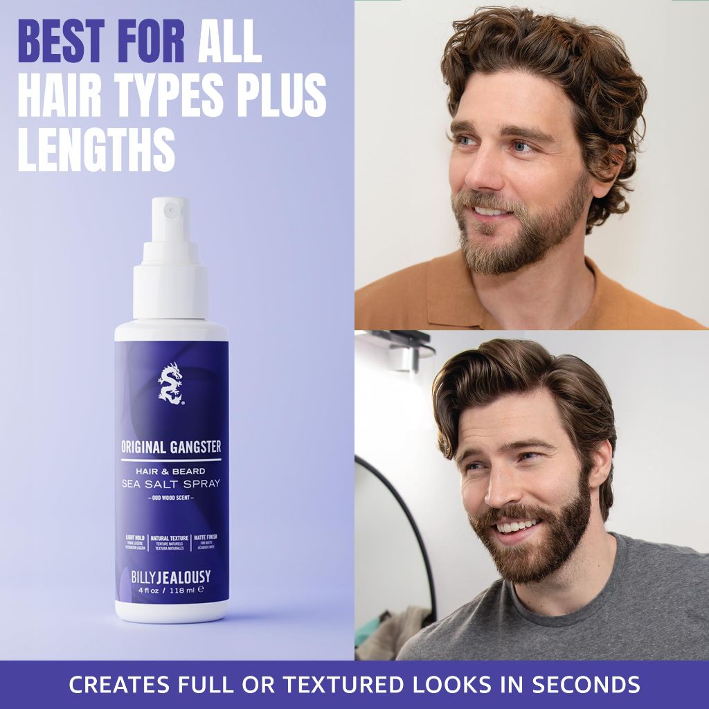Billy Jealousy Sea Salt Spray,  Oud Wood Scent, Original Gangster, 4 fl. oz.