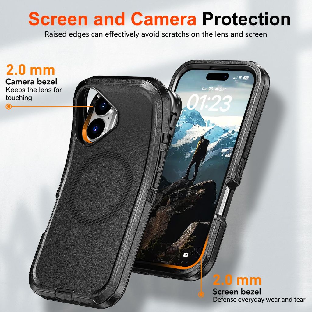 Tutukii Tough Case with Holster Belt Clip for iPhone 17, Shockproof, 3-Layer Drop Protection, 6.3" - Black
