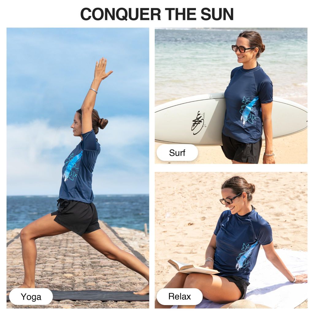 Kanu Surf Women's Marina UPF 50+ Short Sleeved Active Rashguard & Workout Top, Katya Navy, Small