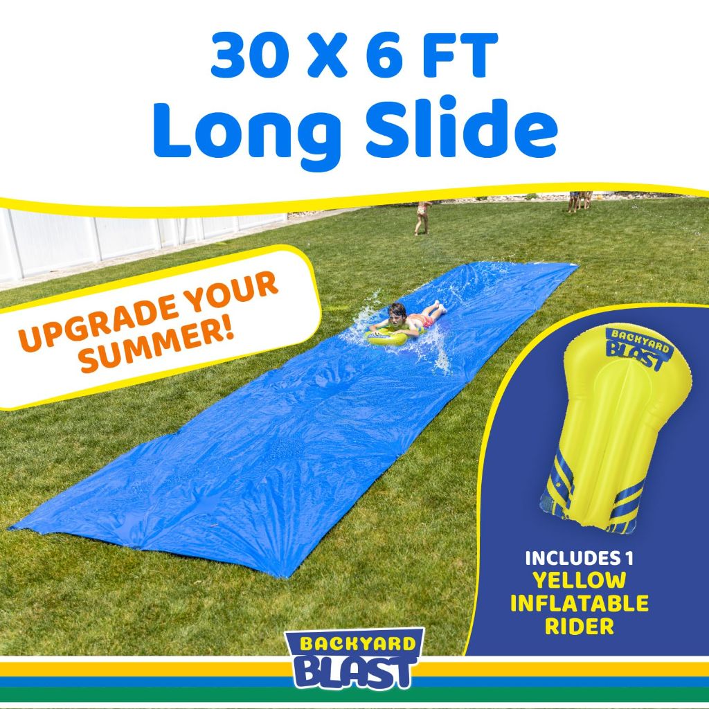 BACKYARD BLAST - 30' x 6' Heavy Duty Waterslide with Sprinkler - Easy to Setup - Extra Thick to Prevent Rips & Tears