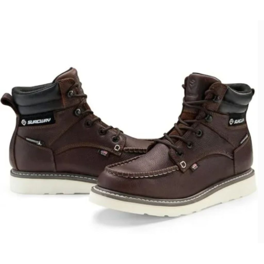 Sureway Men's 6" Soft Toe Full Grain Leather Work Boots, Black/Brown - Size 8