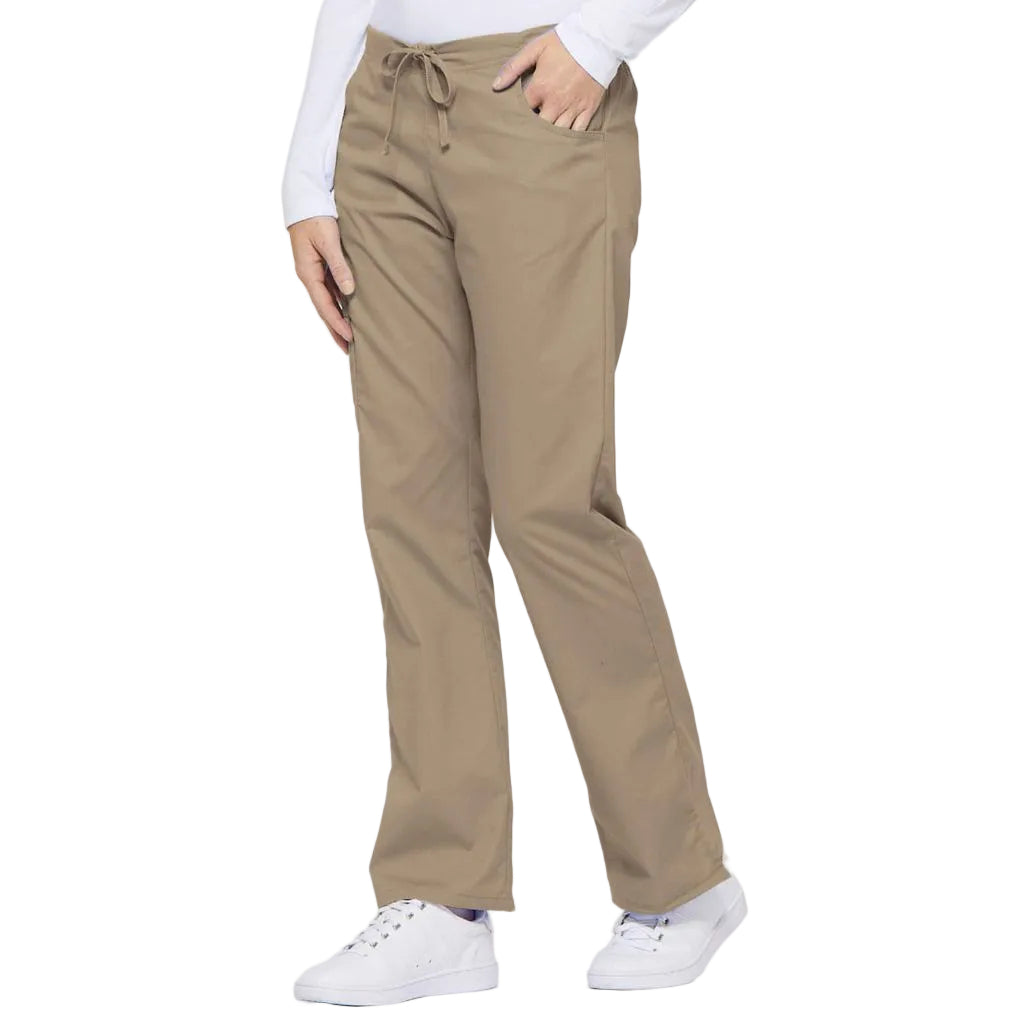 Dickies Womens Signature Mid Rise Drawstring Cargo Medical Scrubs Pants, Dark Khaki, 3X-Large Plus