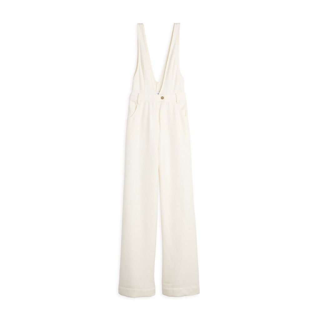 WeWoreWhat Women's Deep V Flare Overalls - White, Size 25