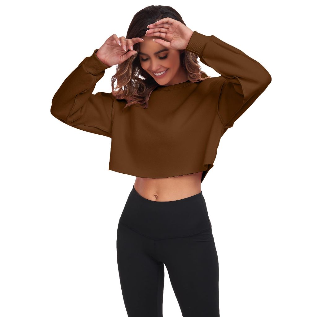 FKEEP Cropped Sweatshirts for Women, Long Sleeves Crewneck Pullover Crop Top, Oversized Fit, XXL