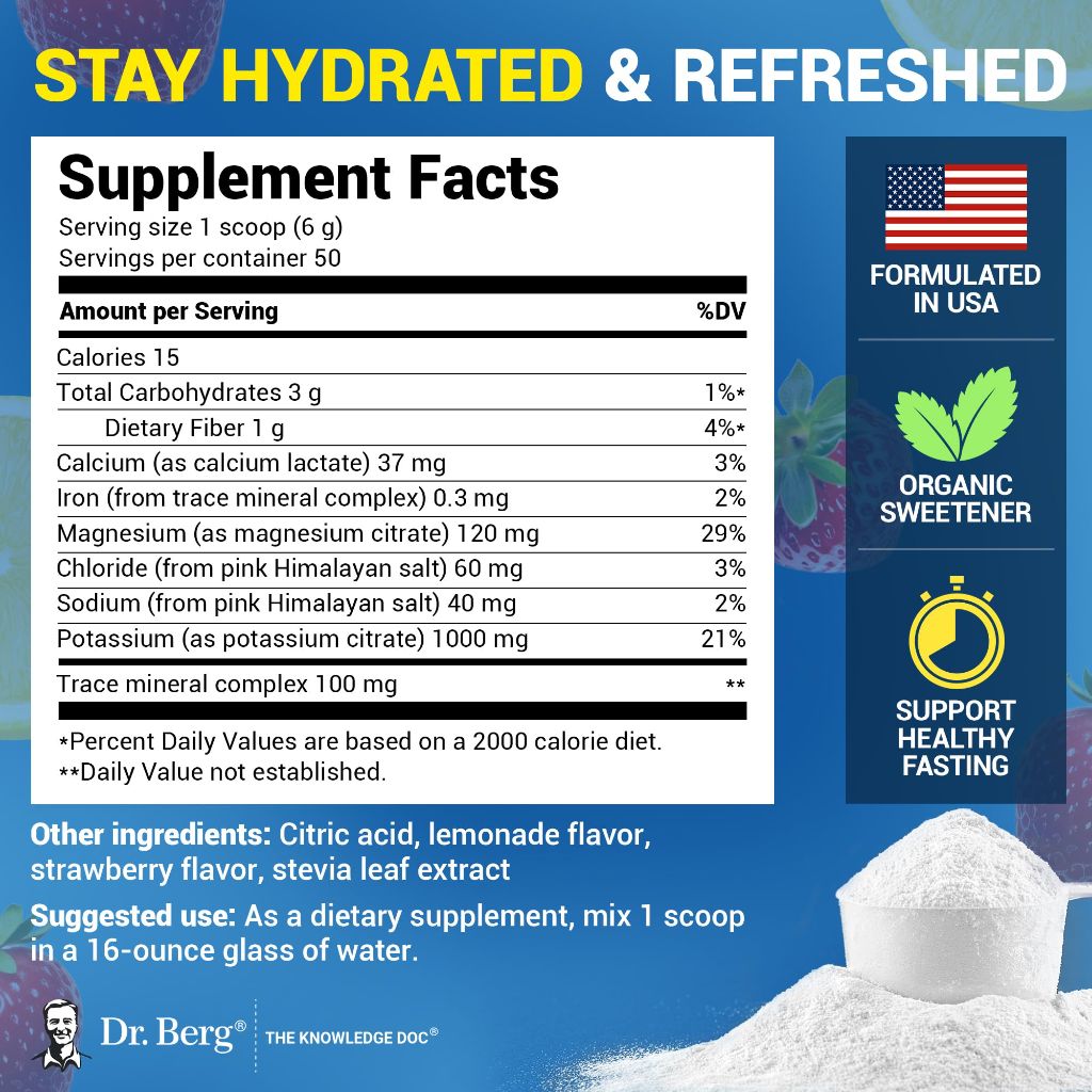 Dr. Berg Zero Sugar Hydration Keto Electrolyte Powder - Strawberry Lemonade - 10.41 fl.oz