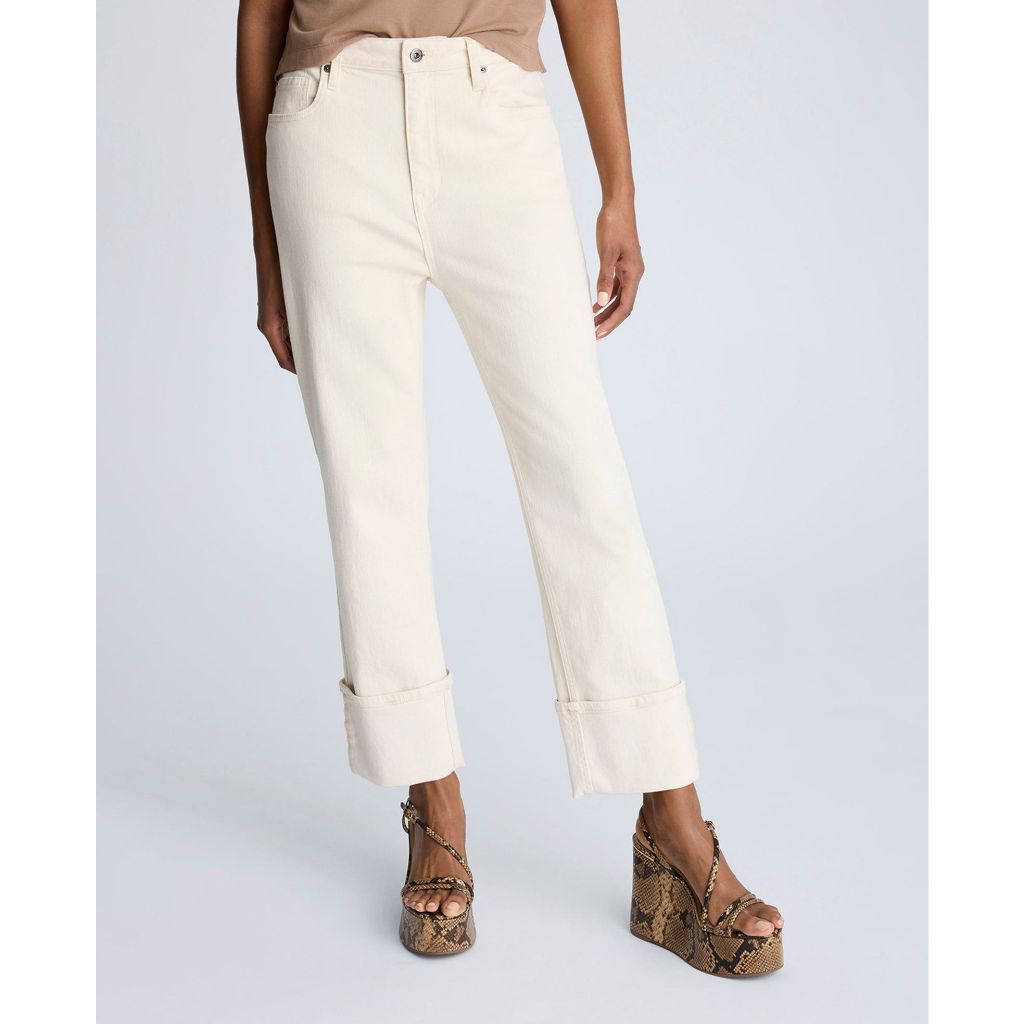 Kenneth Cole Women's High-Rise Straight-Leg Wide-Cuff Jeans - Ecru Wash, Size 8