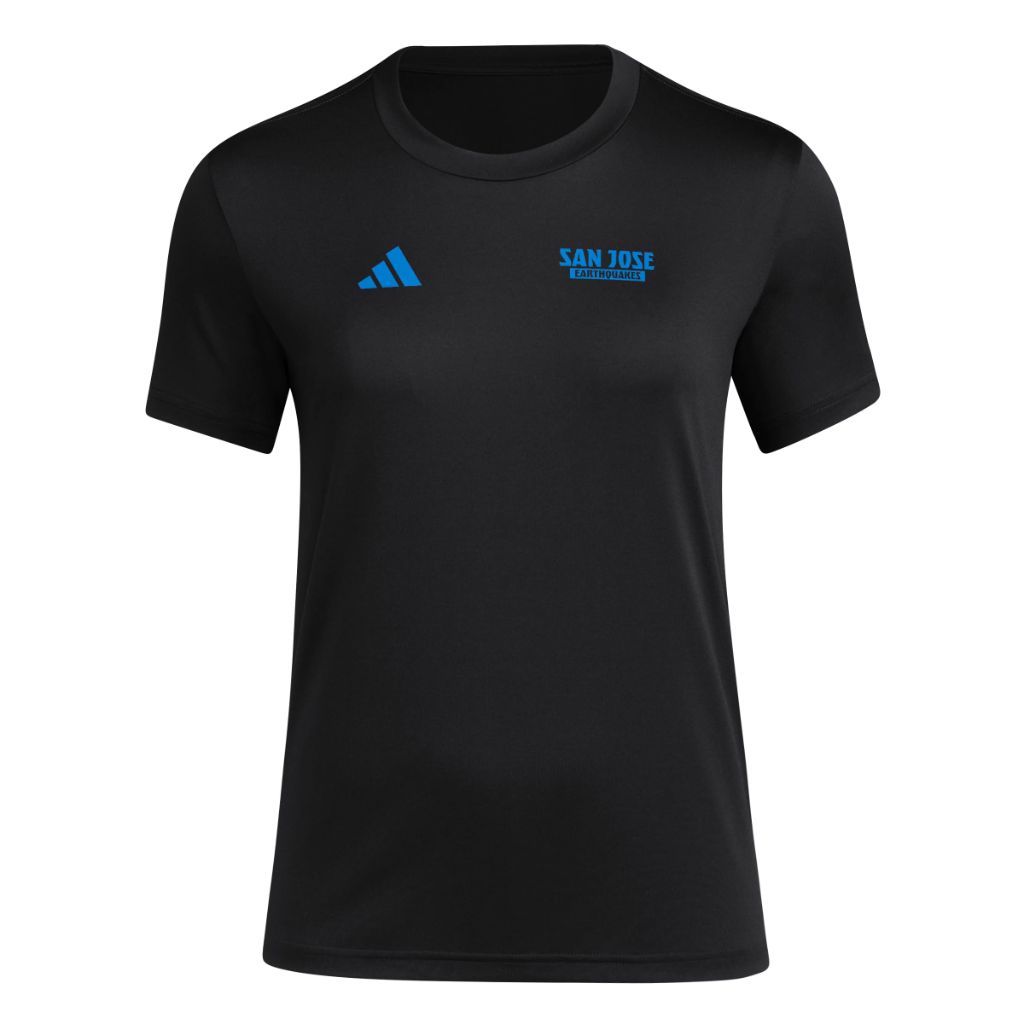 adidas Women's MLS Soccer Pre-Game Short Sleeve T-Shirt - San Jose Earthquakes, Black (Medium)