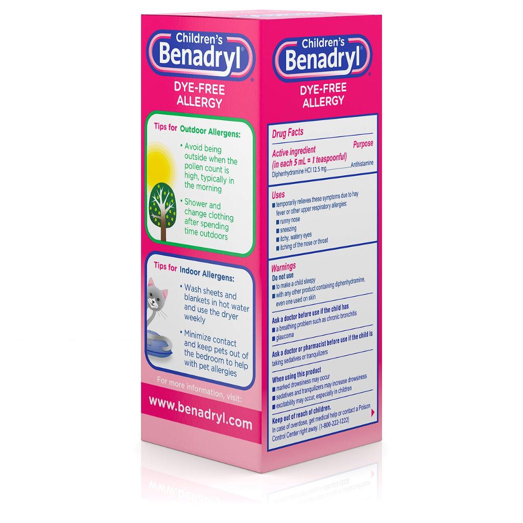Children’s Benadryl Antihistamine Allergy Relief, Dye-Free Liquid, Bubble Gum Flavored - 4 fl. oz.