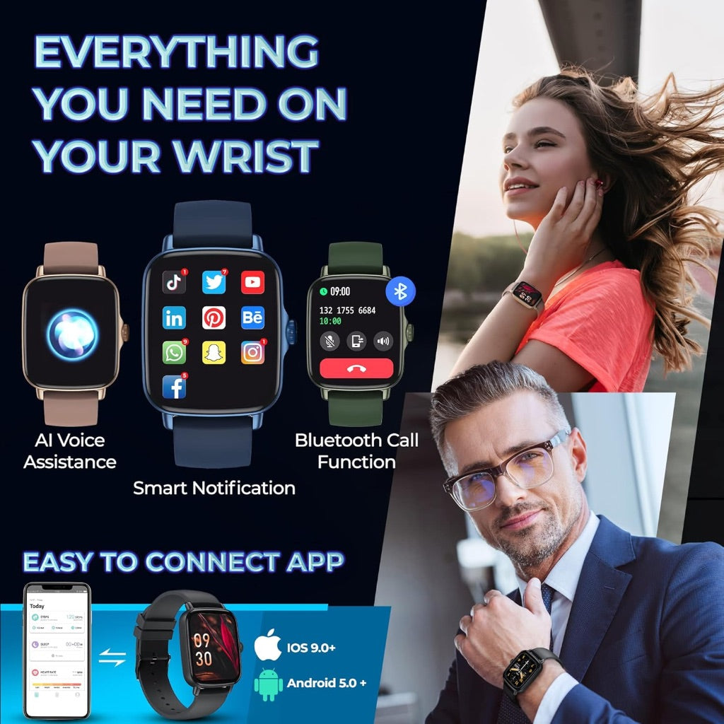 Inspiratek Smartwatch for Men & Women - Multi-Function Health Fitness Watch w/Accurate All- Day Sleep, Step & Heart Rate Monitoring - Waterproof iOS and Android Smart Watch for Women & Men (Black)