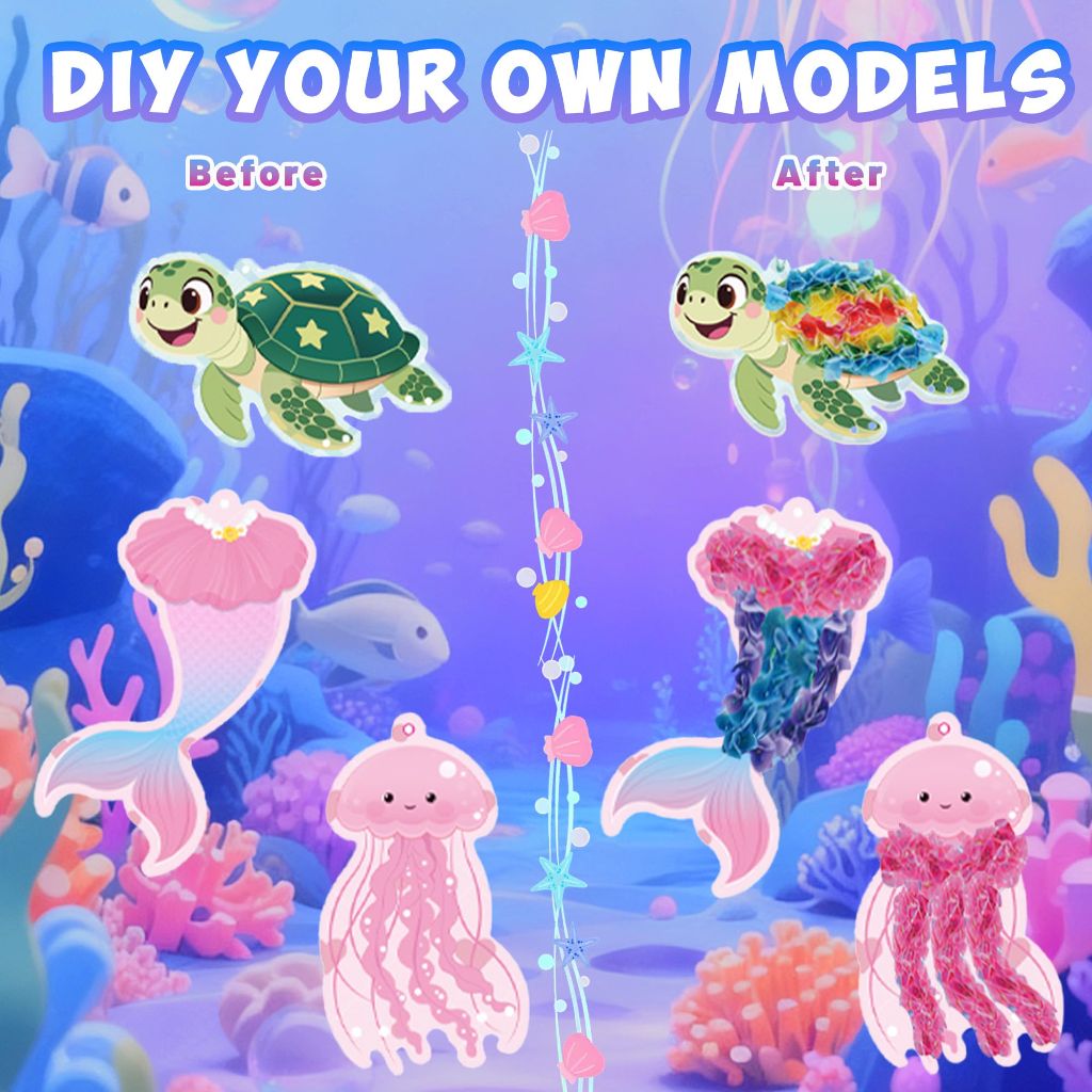 AevumTech Poke-in Crafts, Mermaid Wind Chime & Ocean Theme DIY Craft Kit, Arts and Crafts for Kids, Poke in Art Crafts Kits for Halloween, Birthday, Christmas Gifts for Girls 4-12 Years Old