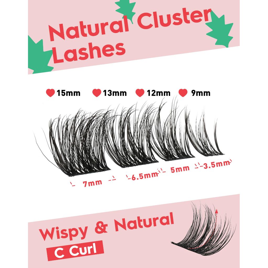 Ukrizi Lash Clusters Wispy Cat Eye Individual Lash Extensions Natural Cluster Lashes (9-15MM) - 7 Pairs KS26
