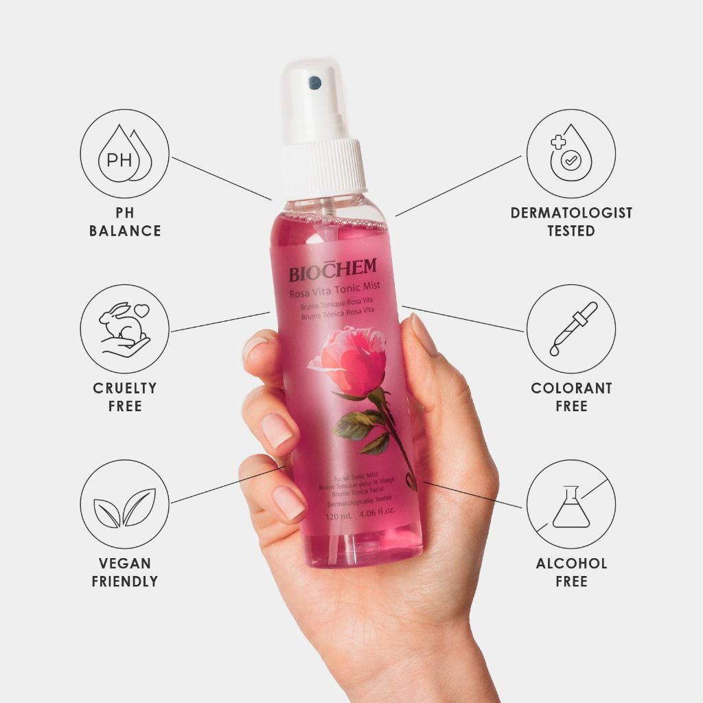 BIOCHEM Rosa Vita Tonic Mist, 3-in-1 Toner, Face Mist & Makeup Finishing Spray (4.05 fl oz)