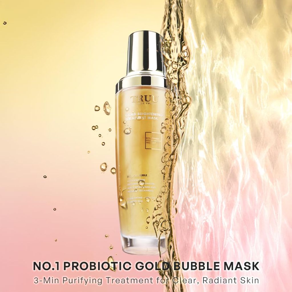 TRUU Gold Brightening Treatment Mask – Rejuvenating Probiotic Mask with 24K Gold Bubbles | 4 Fl. Oz