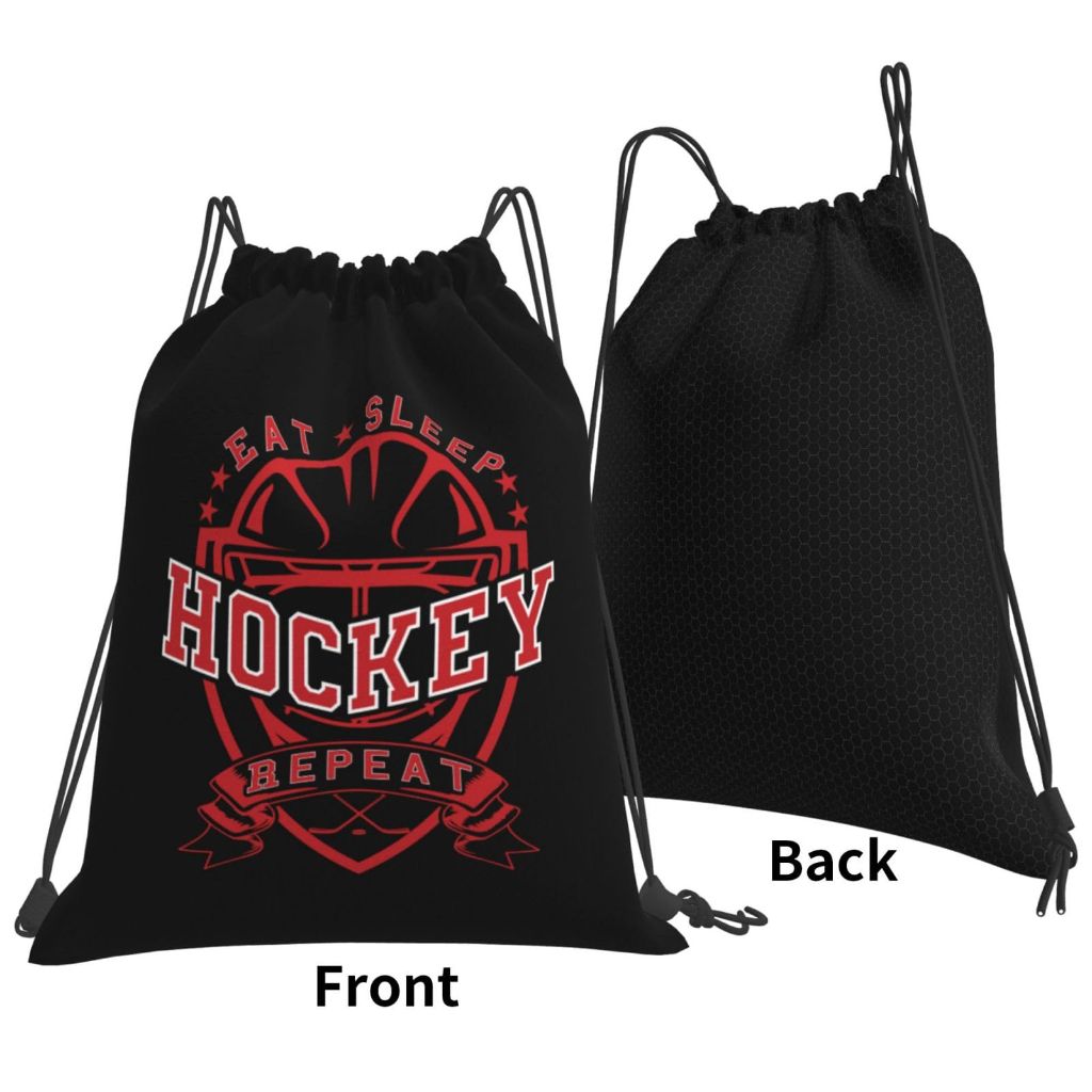 AIMASTZ Eat Sleep Hockey Repeat Unisex Drawstring Backpack Bag Sport Gym Swim Travel Sackpack