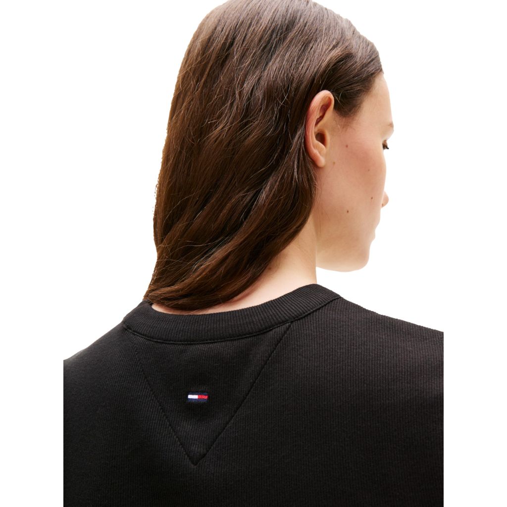 Tommy Jeans Women's Short Sleeve Ribbed Mini Dress with Logo Detail, Black