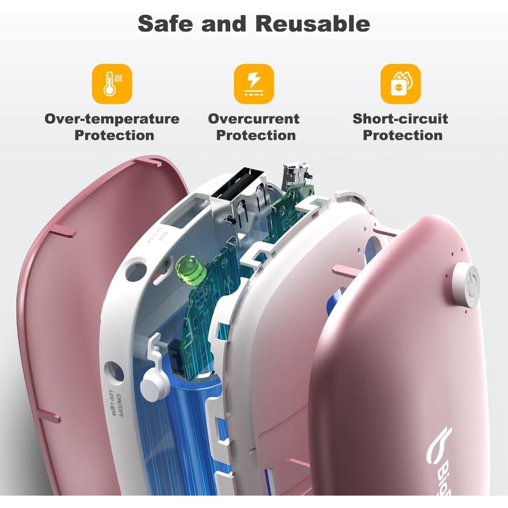 BigBlue 6000mAh Rechargeable 3-in-1 Hand Warmer, Emergency Light, and Powerbank - Pink
