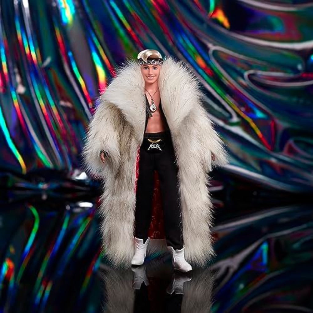 Barbie the Movie Ken Doll (Big Faux Fur Coat & Black Fringe Vest with Bandana)