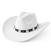 Lanzom Women Men Felt Wide Brim Western Cowboy Hats Belt Buckle Panama Hat (White, Large-X-Large)