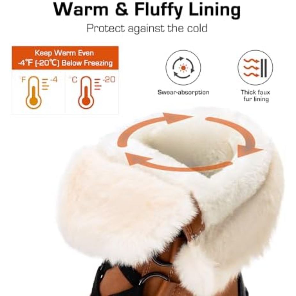 DREAM PAIRS Mid-Calf Boots Faux Fur Lined Lace Up Anti-slip Chestnut/Black - 9