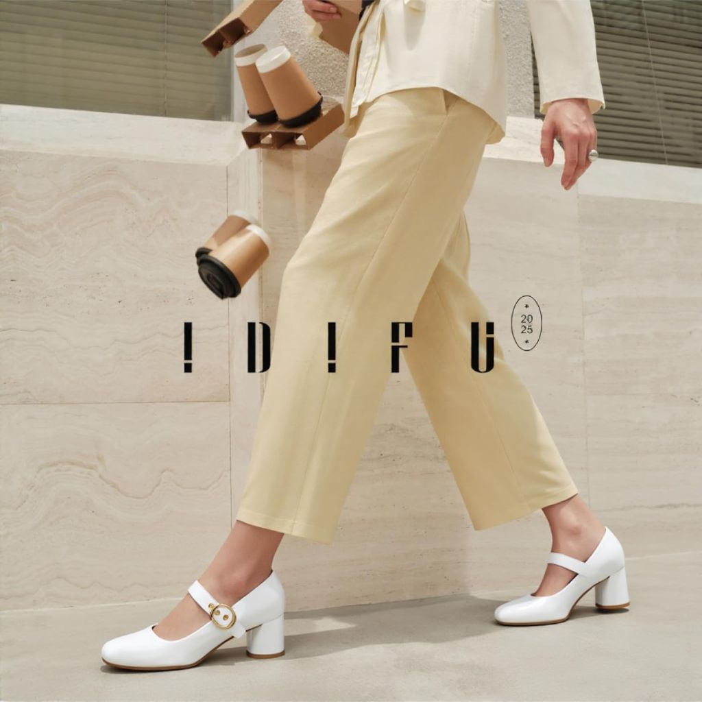 IDIFU IN2 Women's Mary Jane Pumps w/Chunky Block Heel - White, Size 8.5