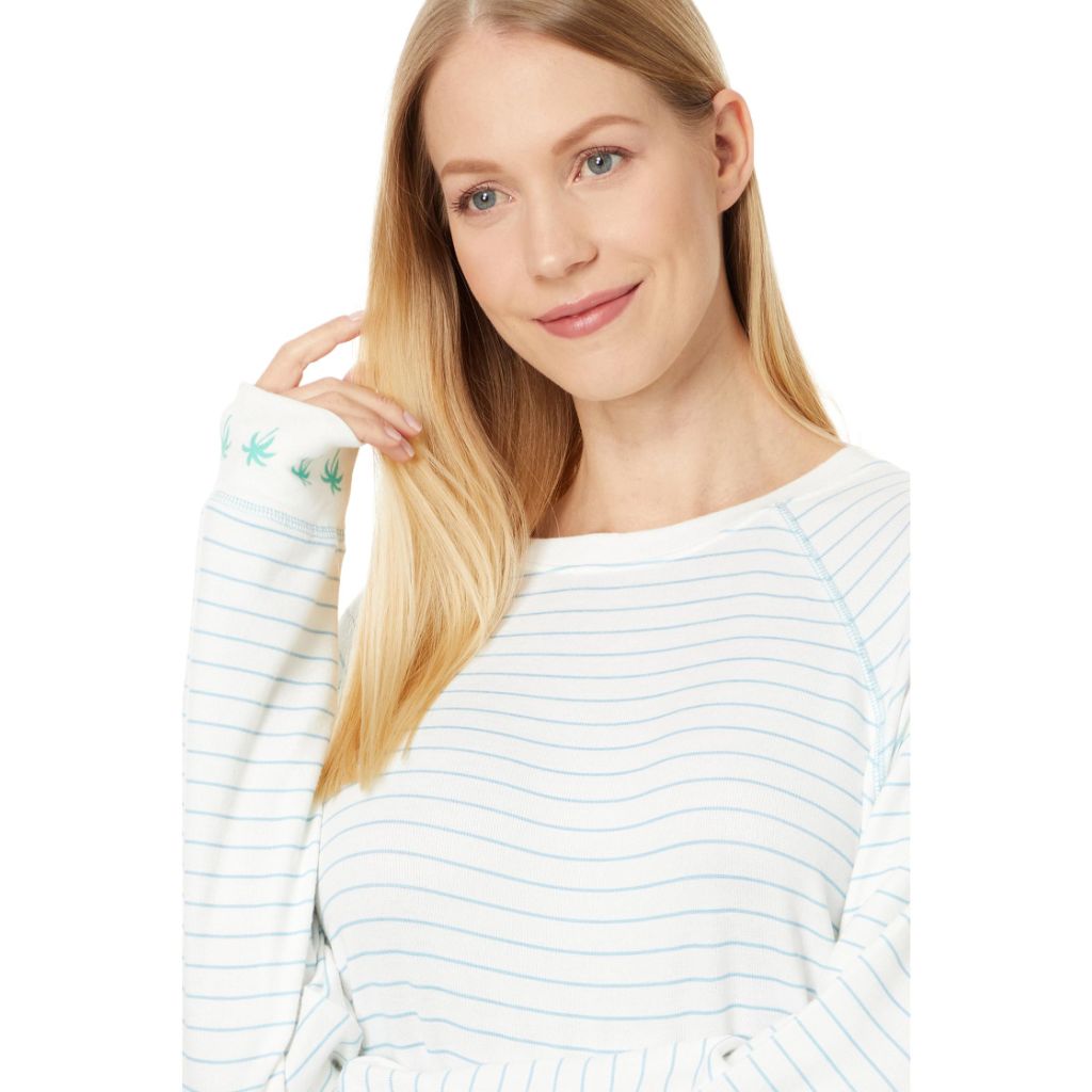SZ L, PJ Salvage Women's Beach More Worry Less Long-Sleeve Pajama Cami Shirt Top | Ivory