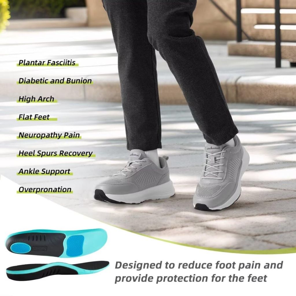 Men's Orthopedic Fashion Sneakers with Arch Support: Lightweight Breathable Mesh Fabric Sneakers for Plantar Fasciitis, Cushion Thick Sole Walking Shoes with Lace Up for Standing Gray Size 11.5
