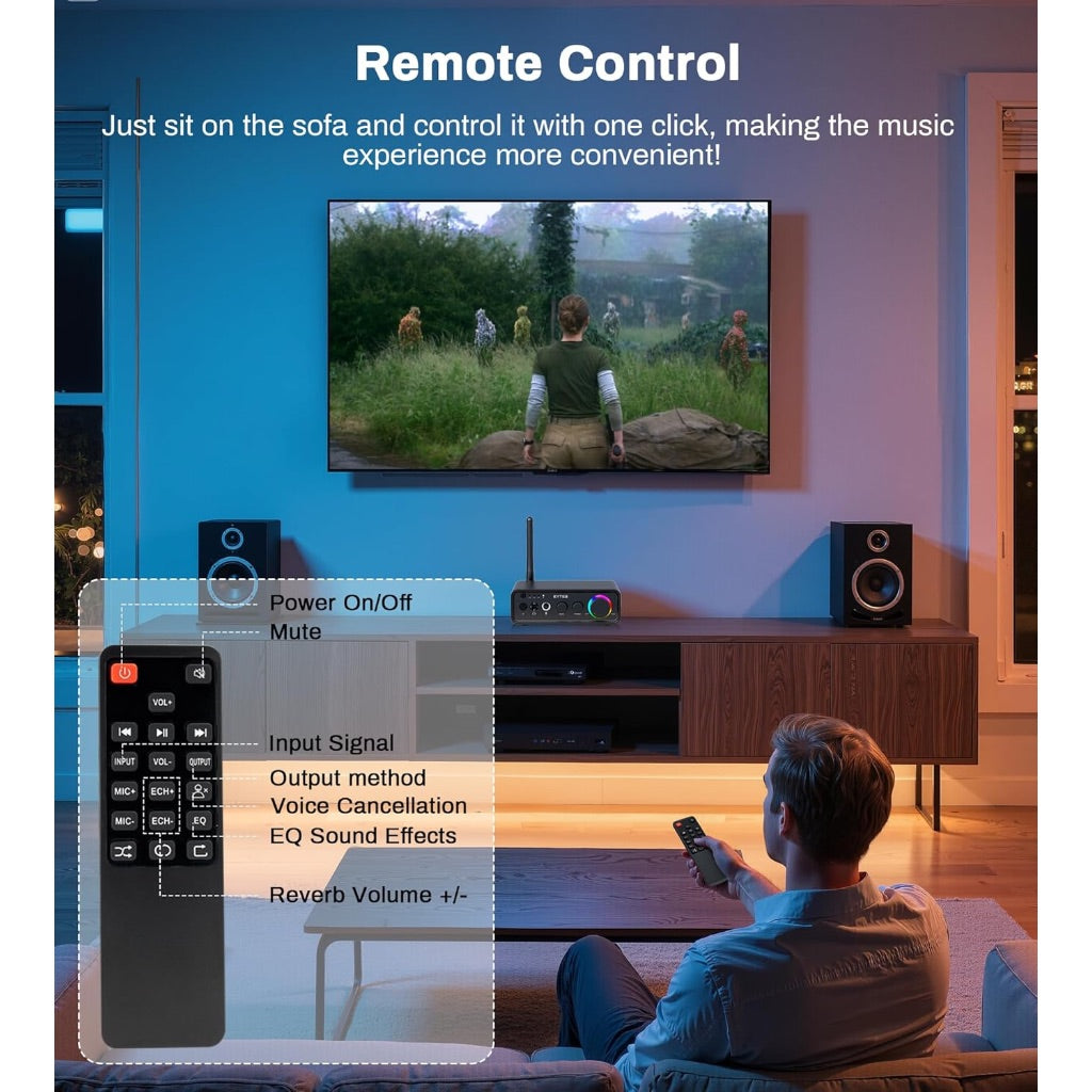 Stereo Amplifier HiFi Class D Audio Receiver Amp 100Wx2 2.1 Channel Digital Amplifier Home Audio TPA3116, w/RCA/Optical/Coaxial/Mic Input for Home Outdoor Passive Speaker/Active Speaker