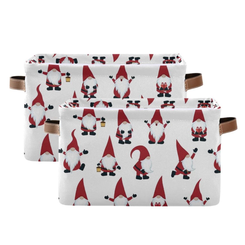 Collapsible Christmas Storage Basket with Handles - Christmas Gnomes (11" x 9.5")