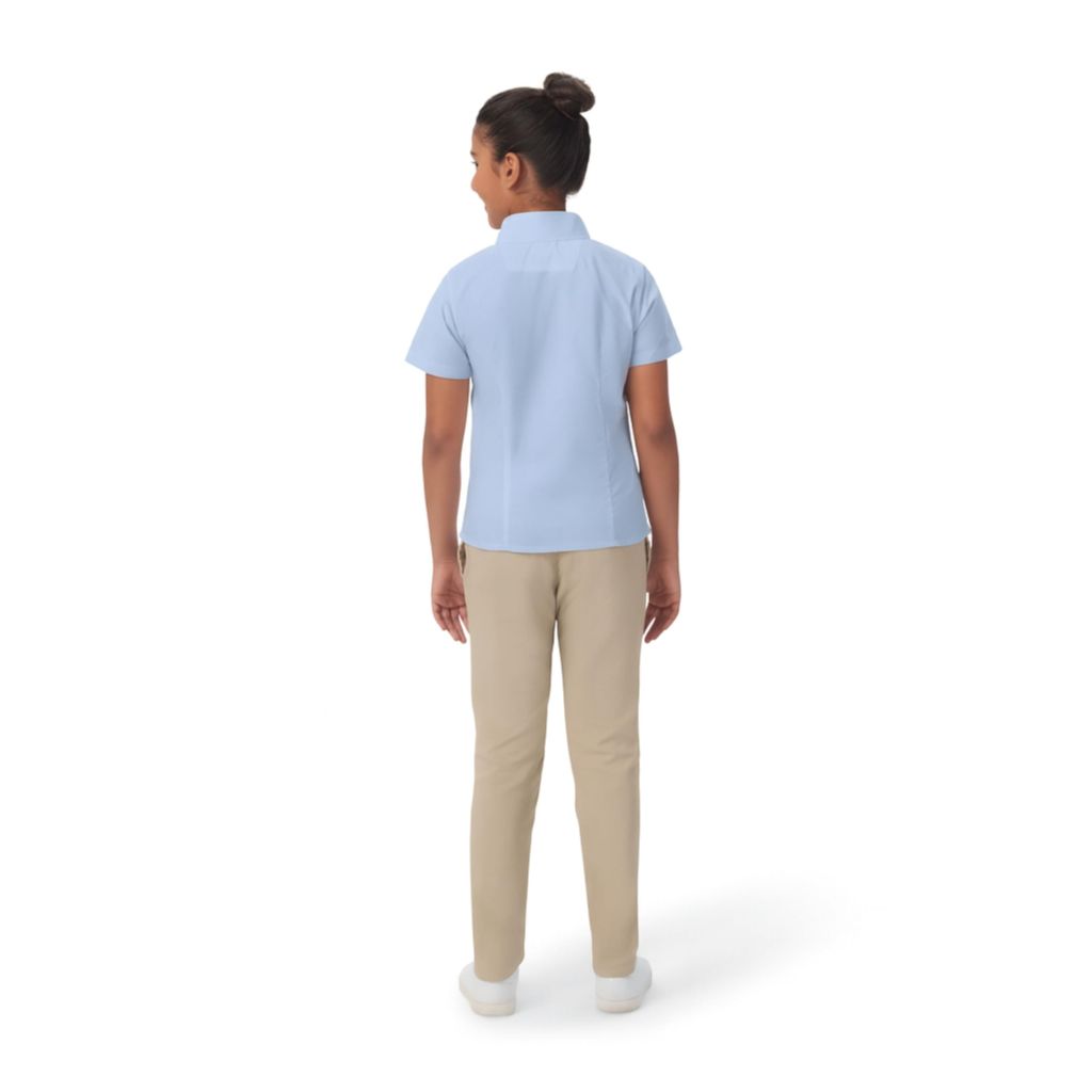 SZ 16, French Toast Girls' Fitted Wrinkle-Resistant Oxford Shirt with Short Sleeves, Light Blue