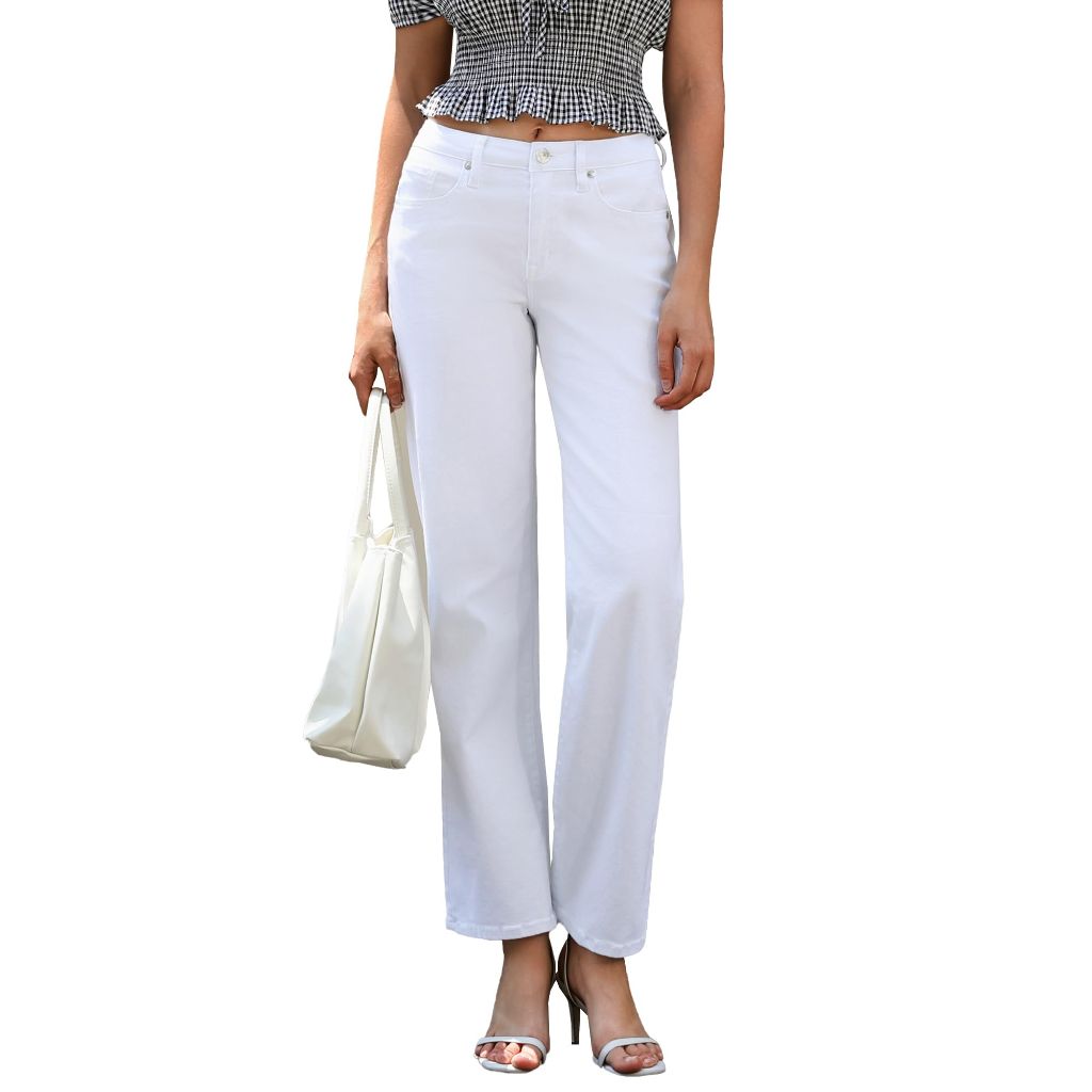 SZ 10/S, OFLUCK Women's Wide Leg Jeans Mid High Waisted  Denim Pants, | White - No rips