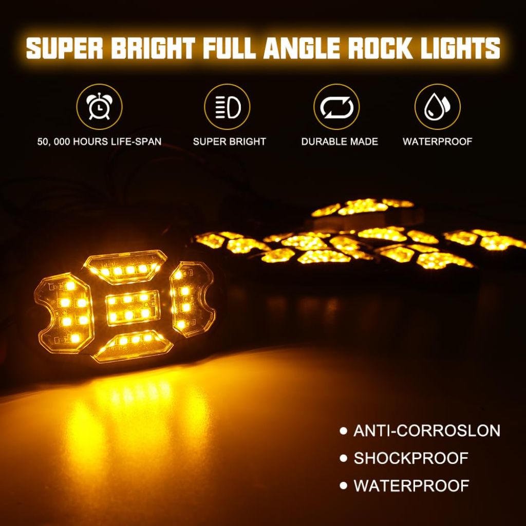 Winunite 12 Pods Blue Rock Lights Wide Angle Underglow Lights with Extension Wires