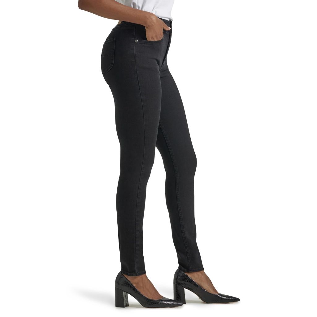 Lee Women's Petite Ultra Lux Comfort Flex Motion High Rise Skinny Jean, Black, 14 Short