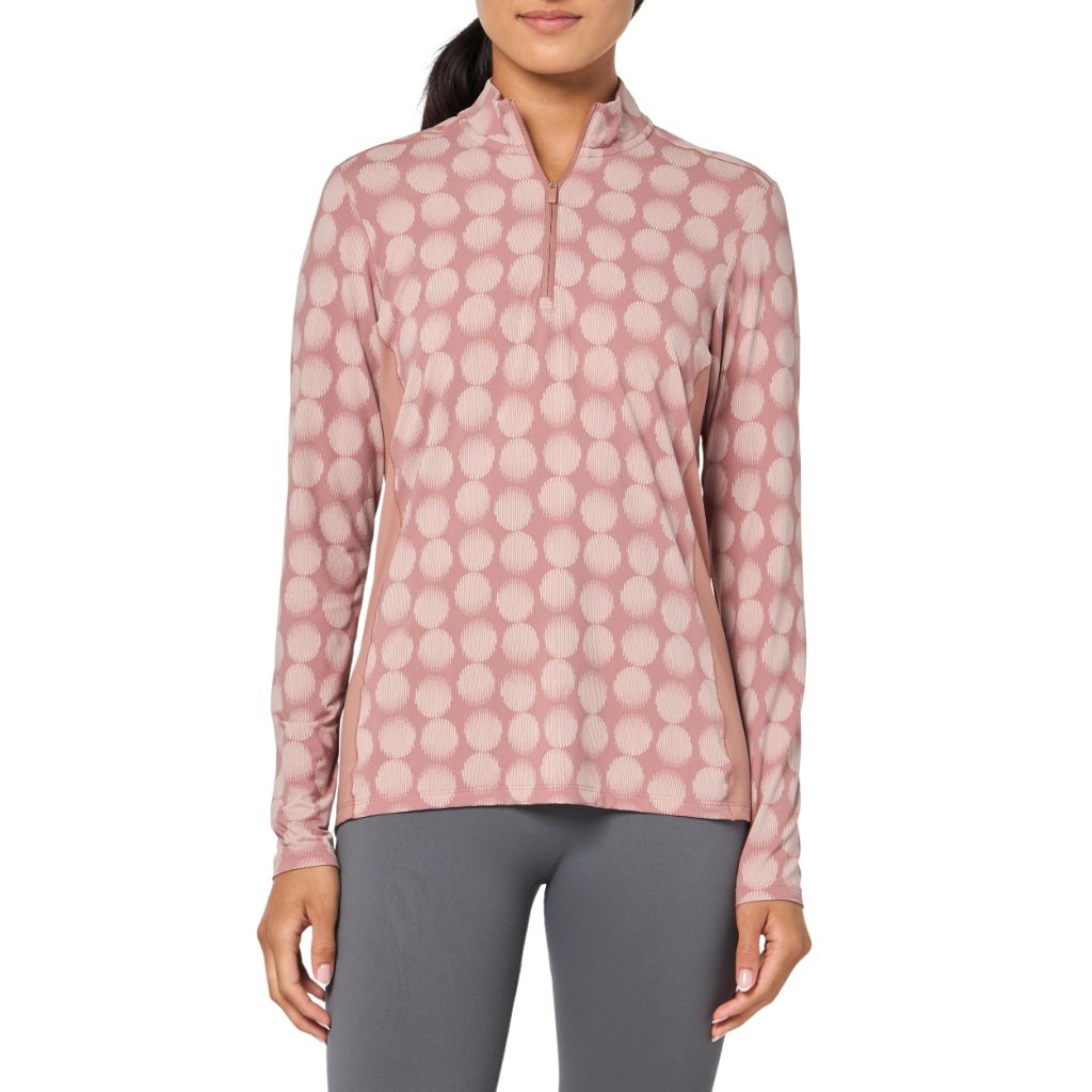 adidas Women's Ultimate365 Printed Quarter-Zip Mock Long Sleeve Shirt - Warm Clay, Large