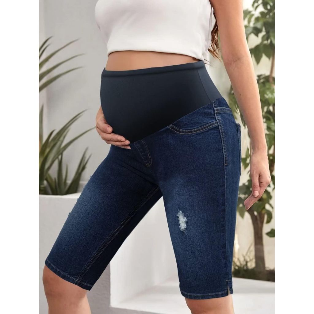 Hybrid & Company Women Super Comfy Stretch Maternity Bermuda Short - Darkwash - Size 2X