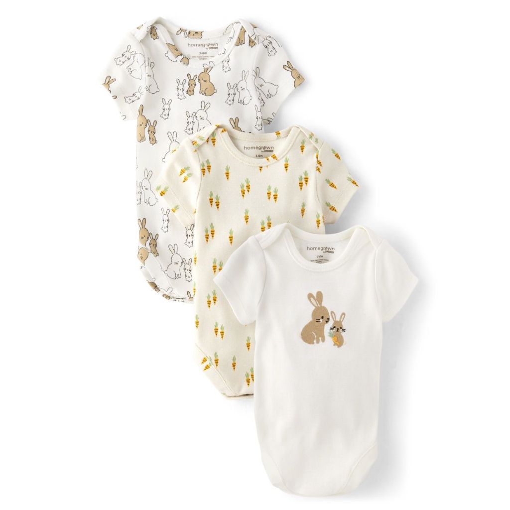 Baby Bunny Bodysuit 3-Pack - Homegrown by Gymboree | Size up to 7LBS | Cotton